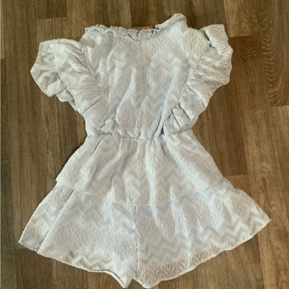 Blue Ruffle Layer Romper Mini Dress - Picture 12 of 13
